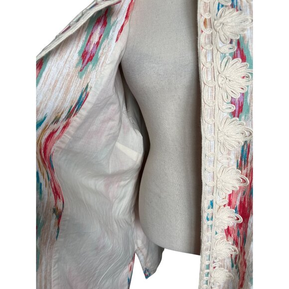 Chico’s Ikat Embroidered Multicolor Southwestern Open-Front Jacket 3/4 Sleeve 2X - Picture 3 of 7